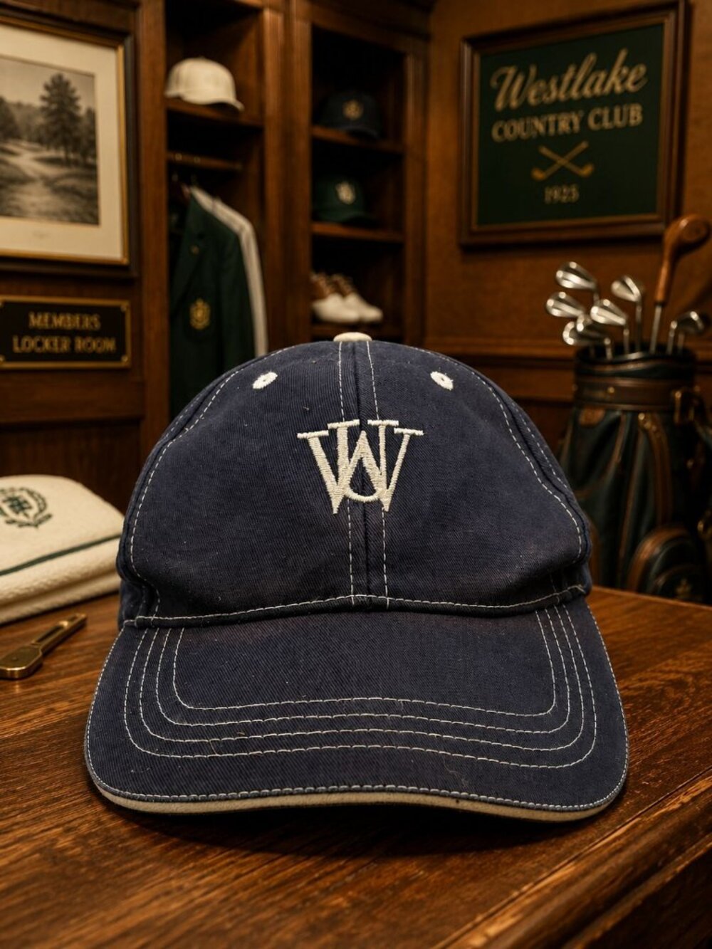 Vintage Unisex Baseball Cap Navy Cotton Adjustable Strap Embroidered WU Logo